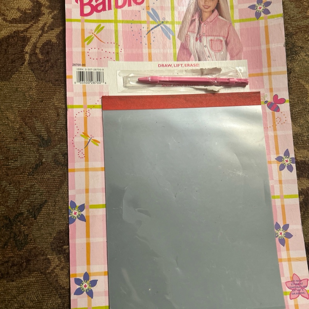 Vintage 1998 Barbie Plaid magic slate Drawing Set with Pink Accents